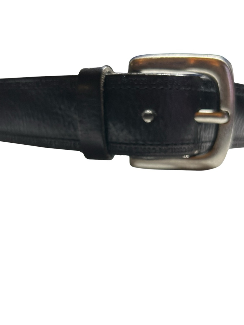 Fossil Black Leather Belt with Brushed Silver Buckle Size M - Picture 5 of 8